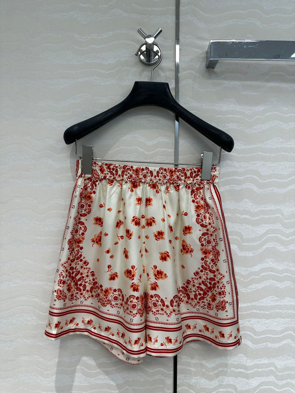Fendi Flower Short Red Silk
