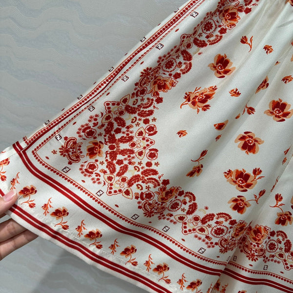 Fendi Flower Short Red Silk