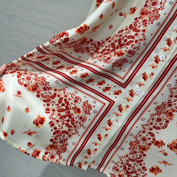 Fendi Flower Shirt Red Silk