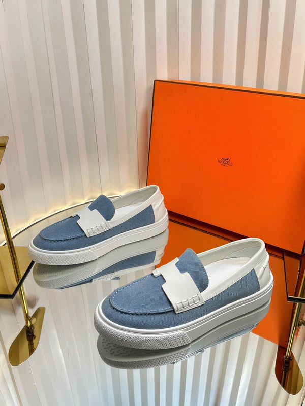 HM Denim Casual Loafer Blue White Cowhide Cloth 317068