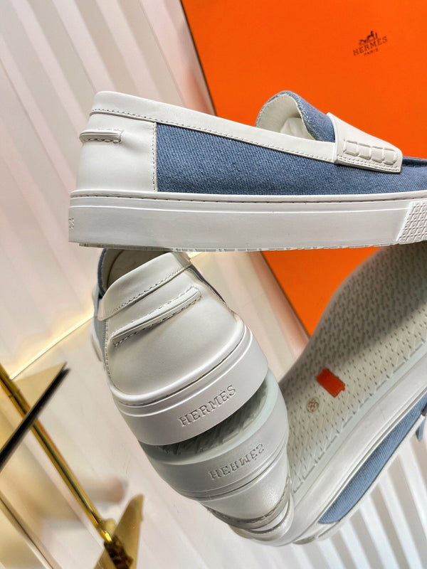 HM Denim Casual Loafer Blue White Cowhide Cloth 317068