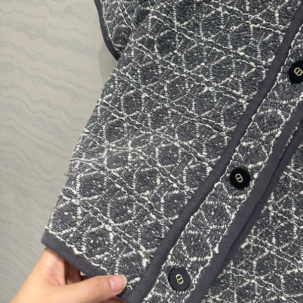 CD Knitted Short-sleeved Cardigan Jacket Gray Cotton Polyester