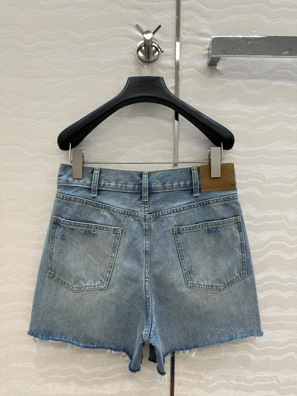 Celine Logo Embroided Denim Short Light Blue Cotton
