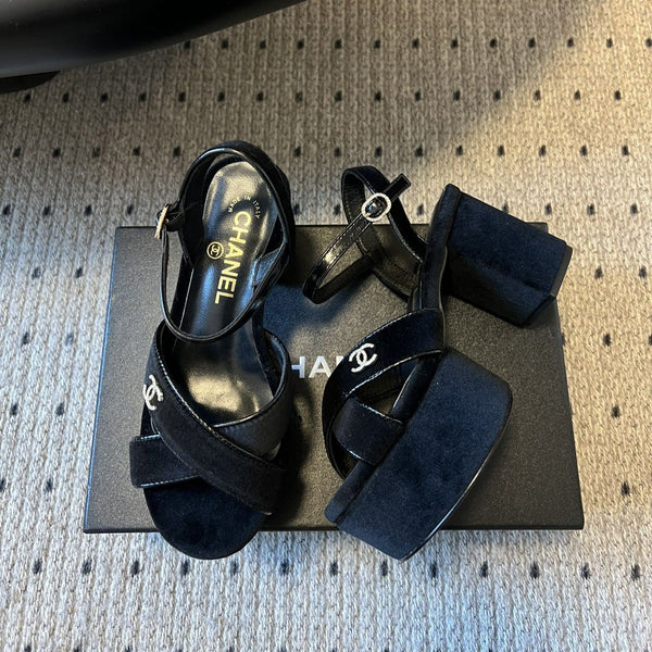 CC 25SS Platform Sandals 5.5cm Black Lambskin And Velvet 319625