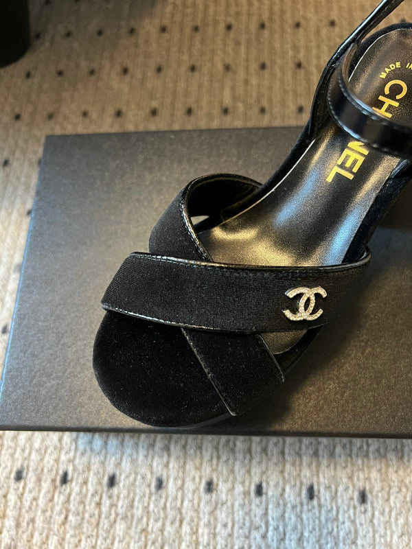 CC 25SS Platform Sandals 5.5cm Black Lambskin And Velvet 319625