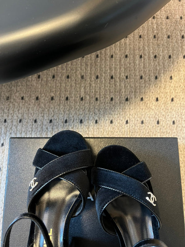 CC 25SS Platform Sandals 5.5cm Black Lambskin And Velvet 319625