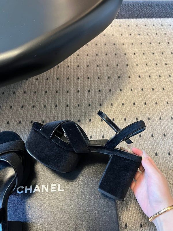 CC 25SS Platform Sandals 5.5cm Black Lambskin And Velvet 319625