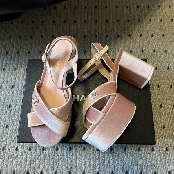 CC 25SS Platform Sandals 5.5cm Pink Lambskin And Velvet 319626