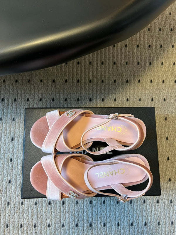 CC 25SS Platform Sandals 5.5cm Pink Lambskin And Velvet 319626