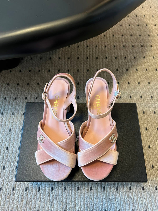 CC 25SS Platform Sandals 5.5cm Pink Lambskin And Velvet 319626