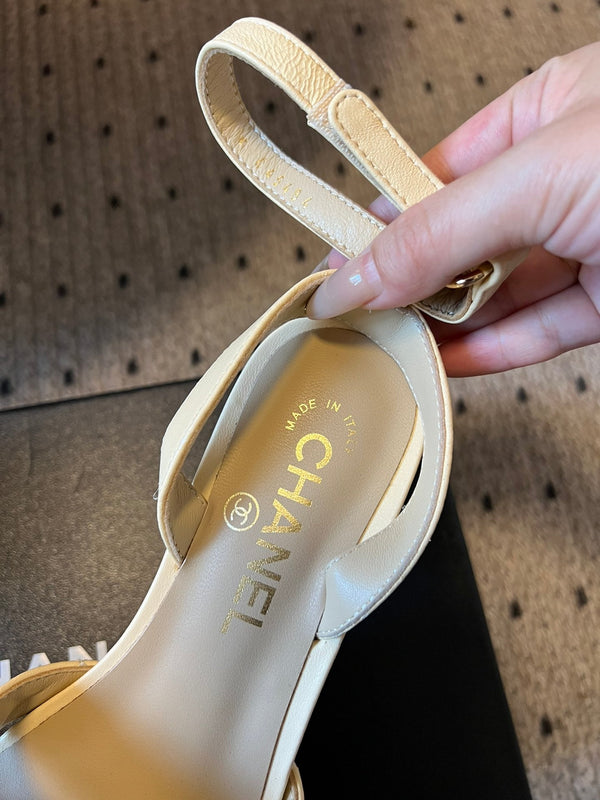 CC 25SS Platform Sandals 5.5cm Beige Sheepskin 319627