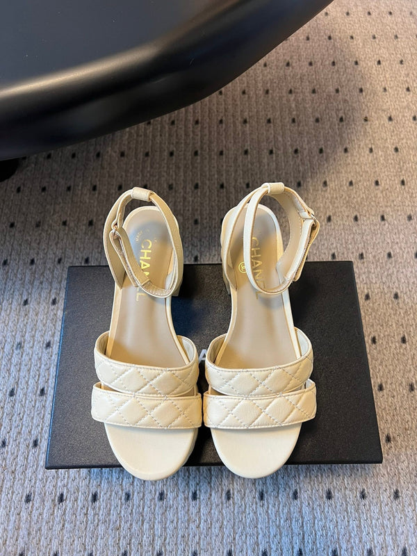 CC 25SS Platform Sandals 5.5cm Beige Sheepskin 319627