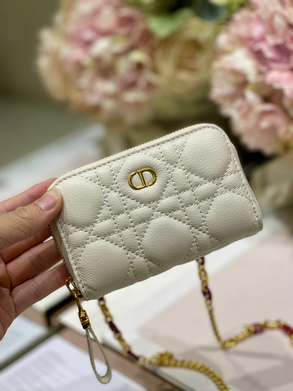 CD Mini Dior Caro Zip Clutch Ivory Calfskin 336786