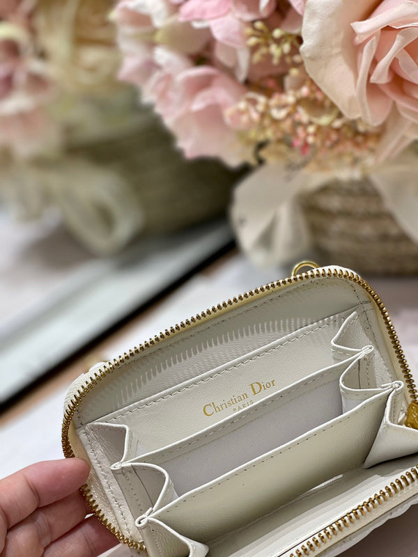 CD Mini Dior Caro Zip Clutch Ivory Calfskin 336786