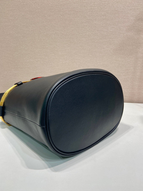 PRA bucket bag iron chain belt black leather 341179