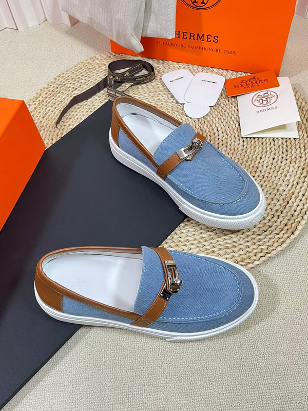 Mocassino in denim HM blu marrone in pelle di vacchetta 317047