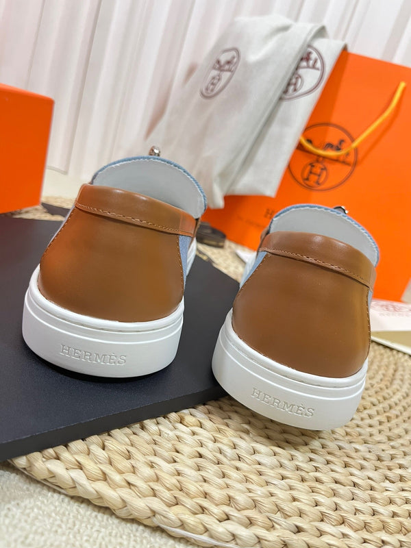 Mocassino in denim HM blu marrone in pelle di vacchetta 317047