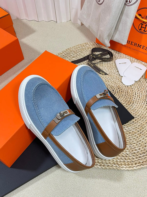 Mocassino in denim HM blu marrone in pelle di vacchetta 317047