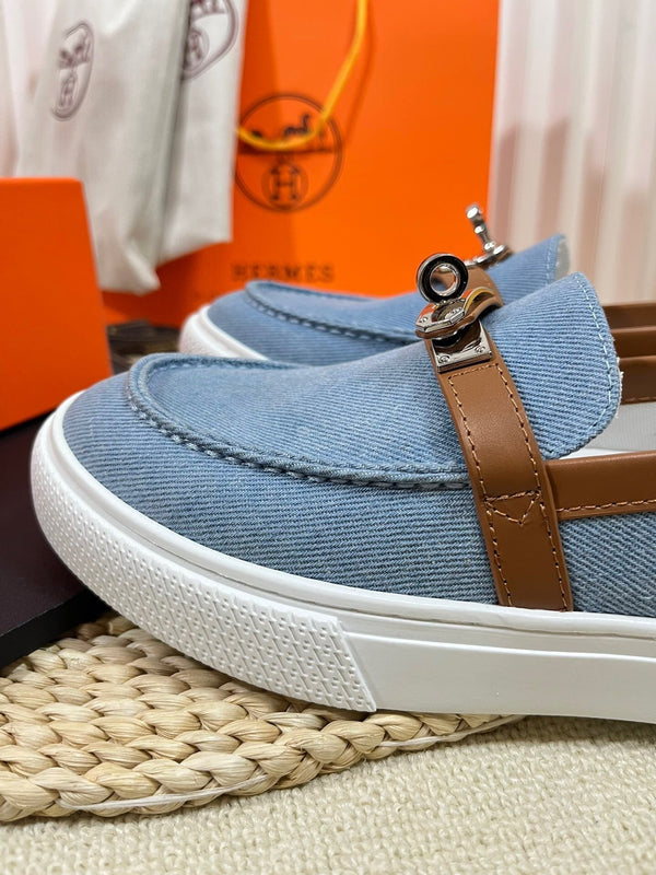 Mocassino in denim HM blu marrone in pelle di vacchetta 317047