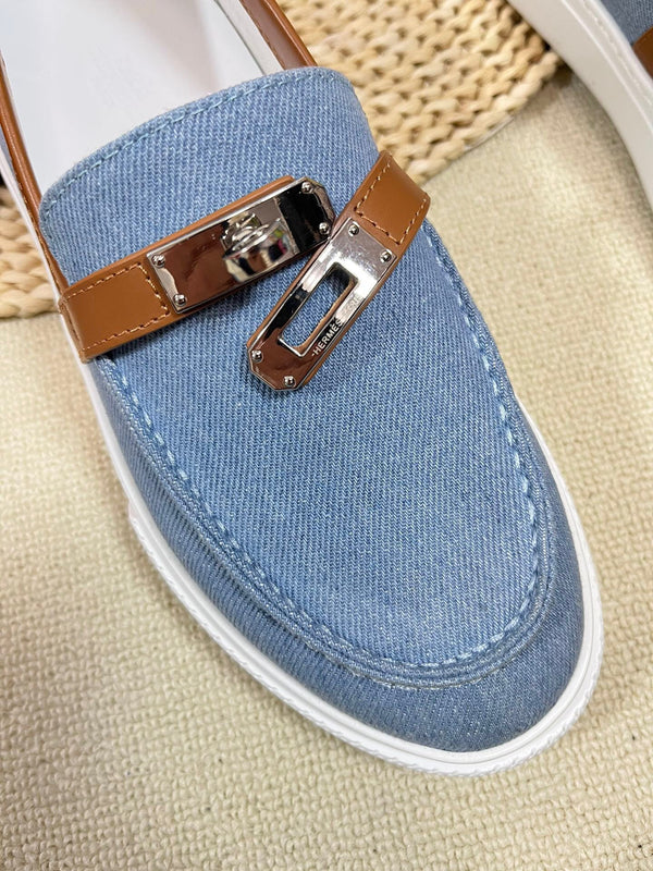 Mocassino in denim HM blu marrone in pelle di vacchetta 317047