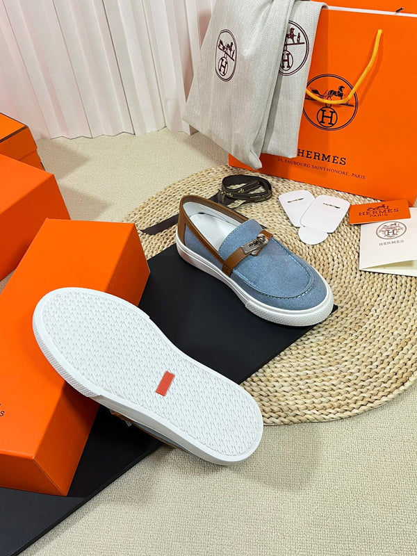 Mocassino in denim HM blu marrone in pelle di vacchetta 317047