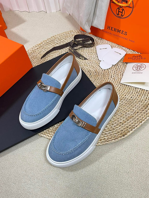 Mocassino in denim HM blu marrone in pelle di vacchetta 317047