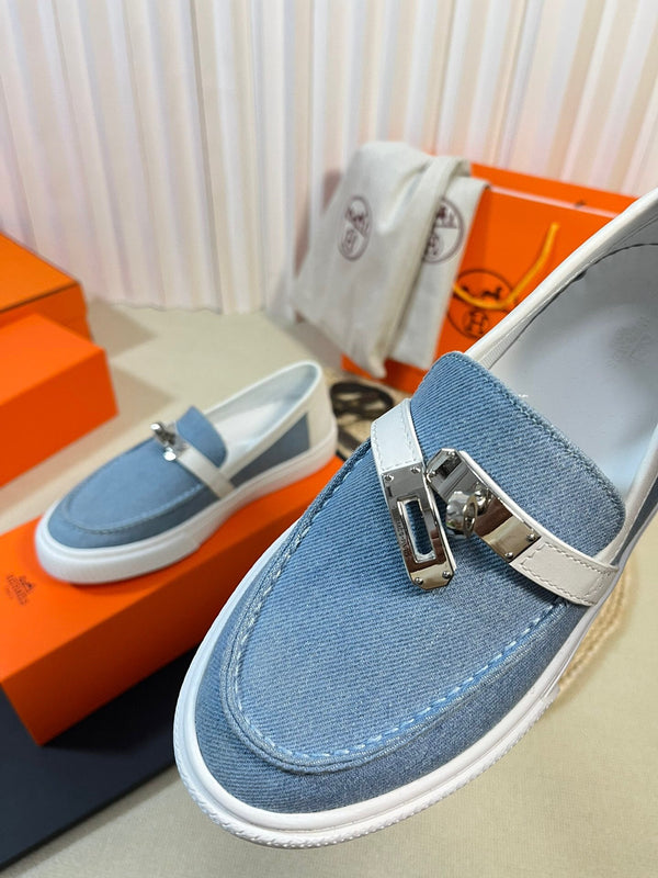 Mocassino in denim HM blu bianco in pelle di vacchetta 317048