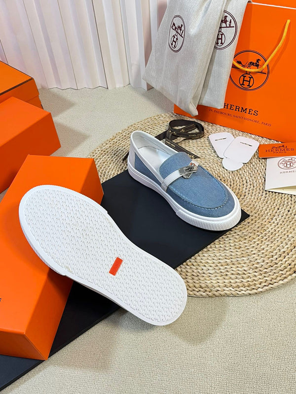 Mocassino in denim HM blu bianco in pelle di vacchetta 317048