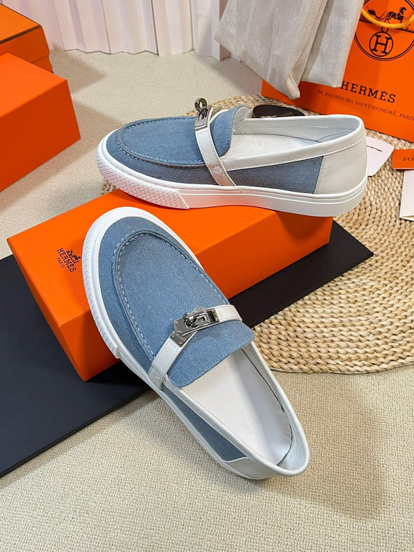 Mocassino in denim HM blu bianco in pelle di vacchetta 317048