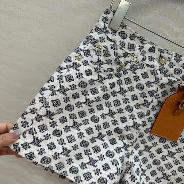 LV 25 Advanced Logo Denim Shorts Black White Poliester