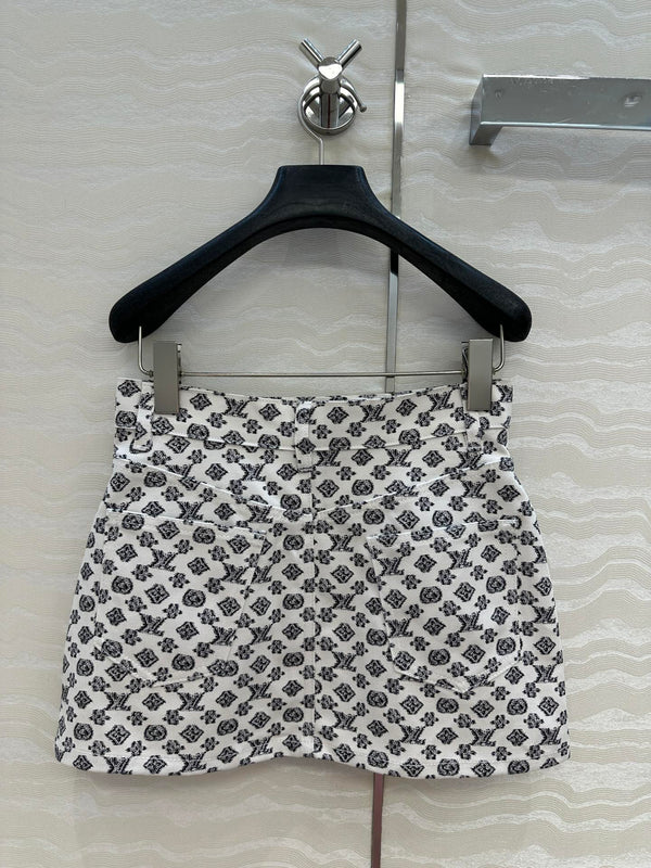 LV 25 Advanced Logo Denim Skirt Black White Poliester