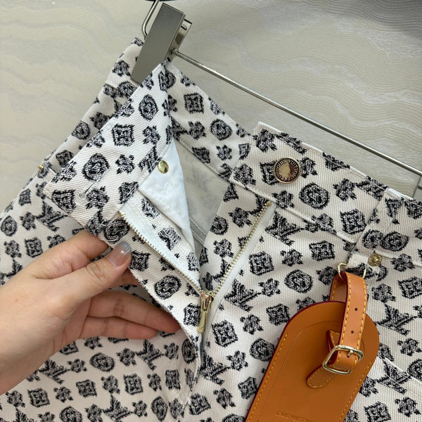 LV 25 Advanced Logo Denim Skirt Black White Poliester