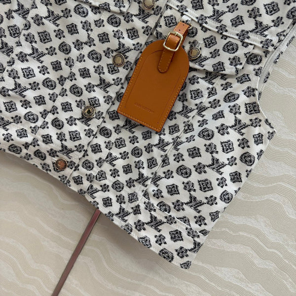 LV 25 Modern Logo Denim Vest Jacket Black White Poliester