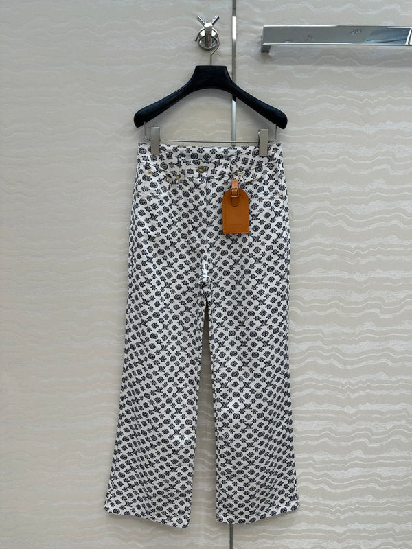 LV 25 Modern Logo Denim Pants Black White Poliester