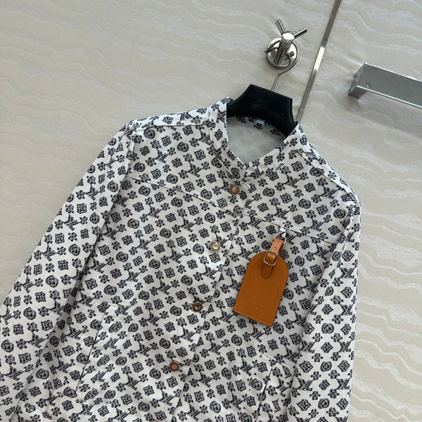 LV 25 Modern Logo Denim Long Jacket Black White Poliester