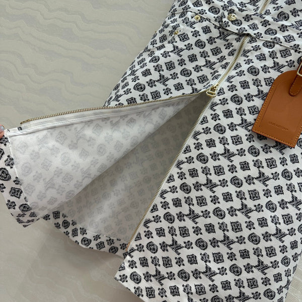 LV 25 Modern Logo Denim Long Vest Dress Black White Poliester