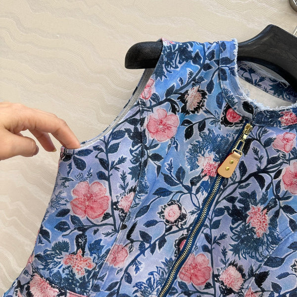 LV 25 Monogram Floral Denim Vest Dress Multicolor Cotton