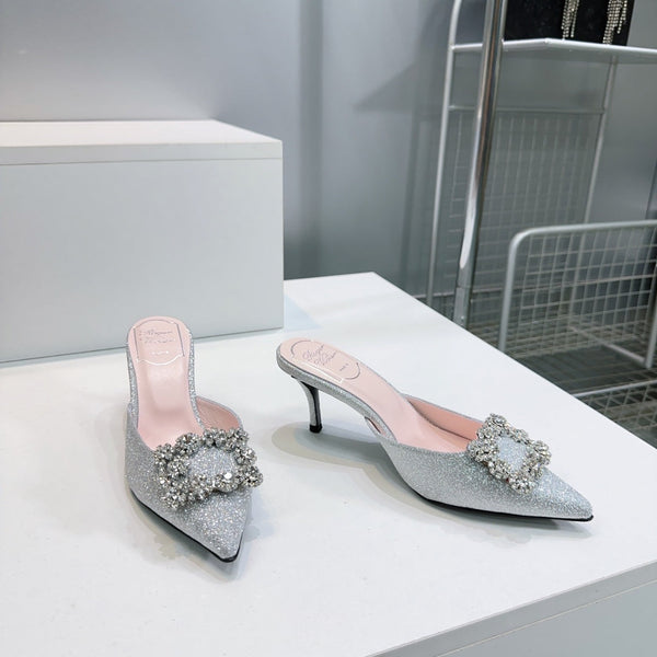 Viv 25 Mules Silver Silk Satin Czech Diamond 330671