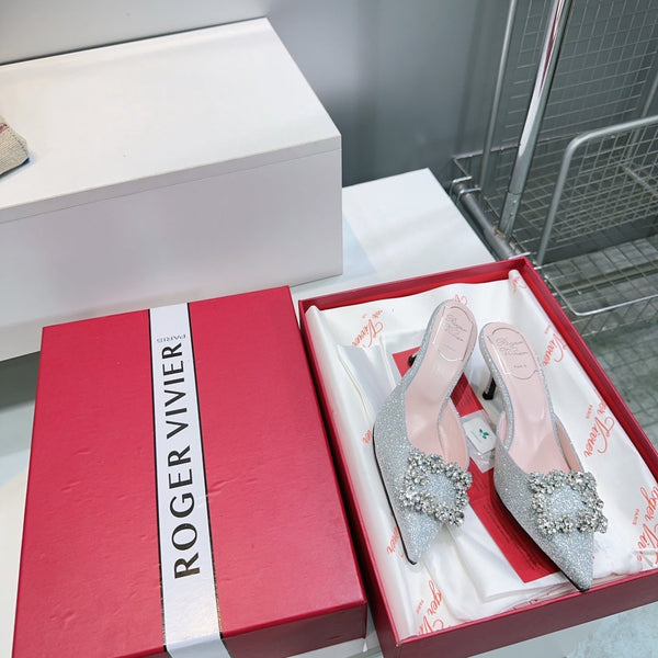 Viv 25 Mules Silver Silk Satin Czech Diamond 330671