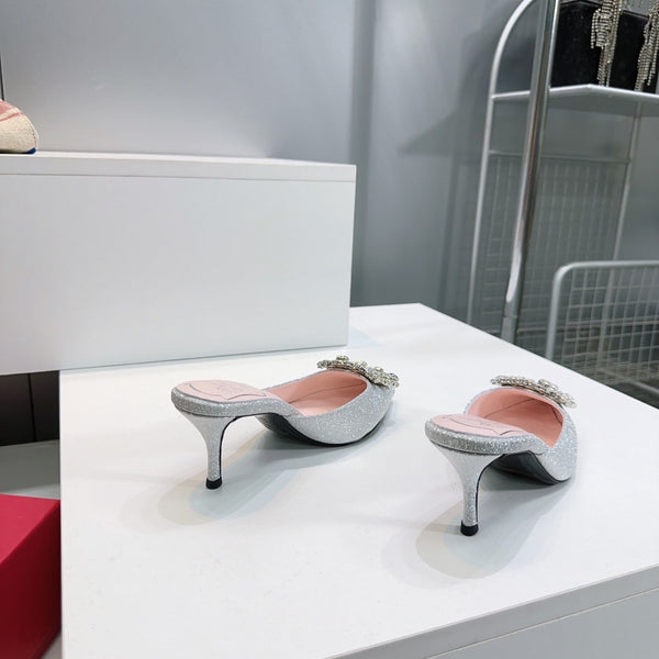 Viv 25 Mules Silver Silk Satin Czech Diamond 330671