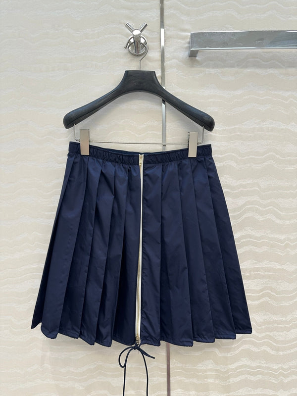Prada Zipper Pleated Skirt Navy Blue Poliamida