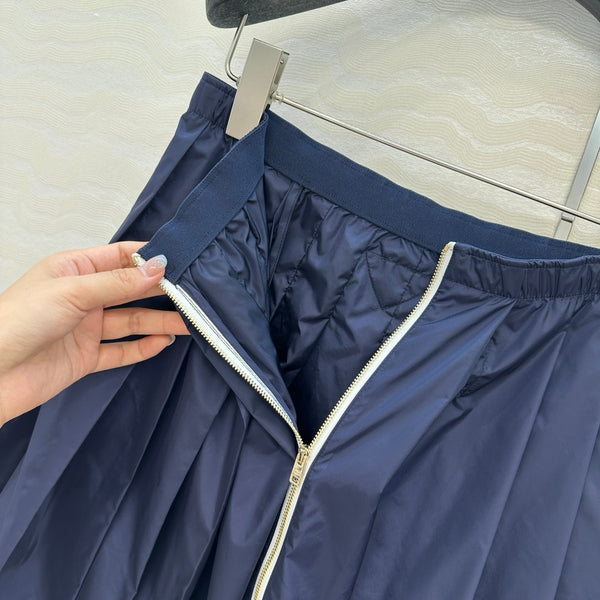 Prada Zipper Pleated Skirt Navy Blue Poliamida