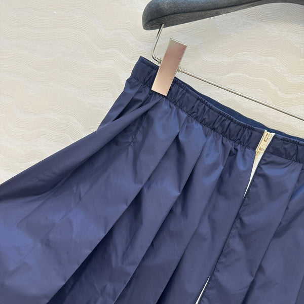 Prada Zipper Pleated Skirt Navy Blue Poliamida
