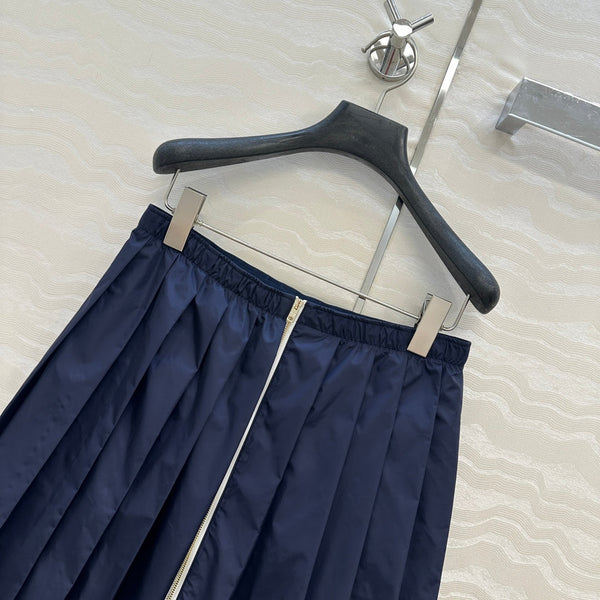 Prada Zipper Pleated Skirt Navy Blue Poliamida
