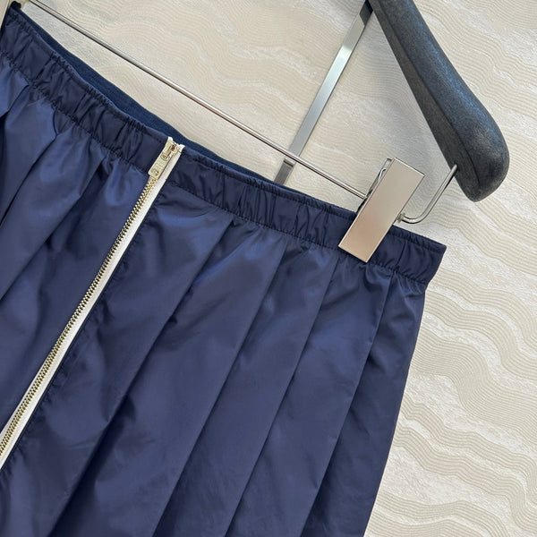 Prada Zipper Pleated Skirt Navy Blue Poliamida