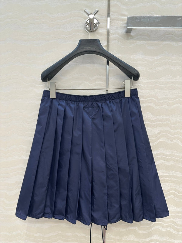 Prada Zipper Pleated Skirt Navy Blue Poliamida
