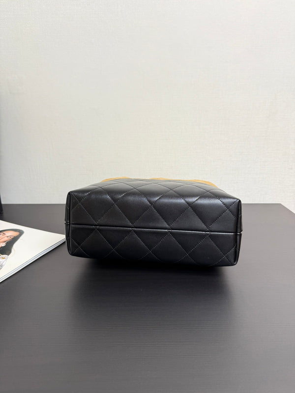 CC 25A Tote 28cm Brown Suede Black Calfskin