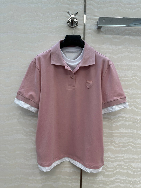 Prada Two-piece Polo Collar Pink mix White Cotton
