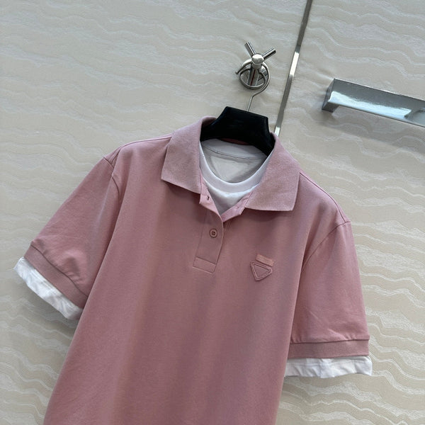 Prada Two-piece Polo Collar Pink mix White Cotton