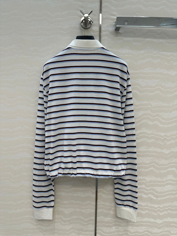 Prada Striped Long-sleeved Polo Shirt White Cotton